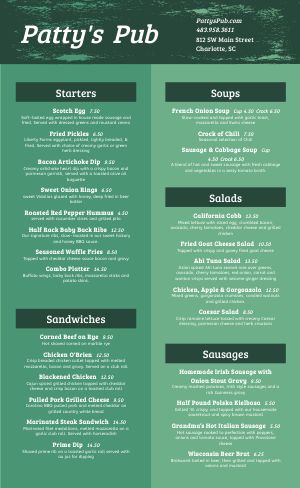 Irish Food Menu