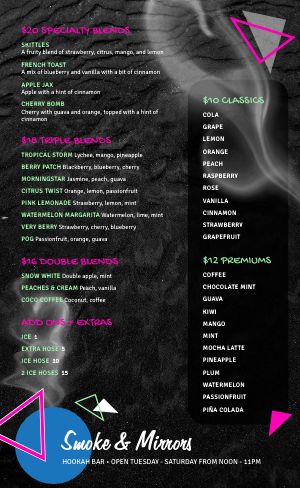 Retro Hookah Menu