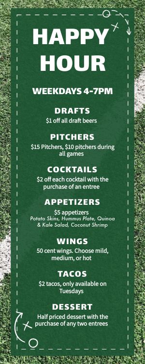 Editable Sports Bar Half Page Menu