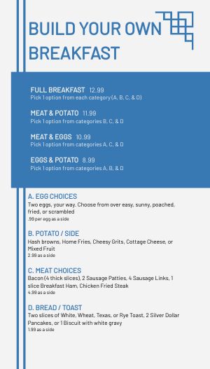 Blue Bordered Brunch Tall Digital Menu Board