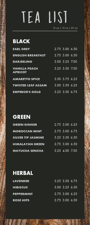 Tea Half Page Menu