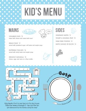 Breakfast Kids Menu