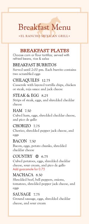 Classic Ranchero Half Page Menu