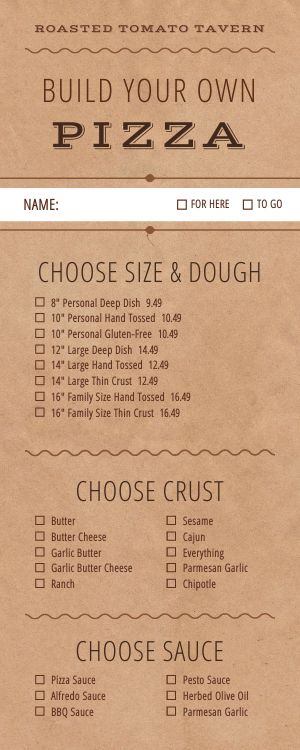 Build Pizza Half Page Menu