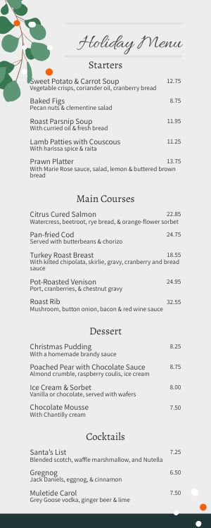 Mistletoe Christmas Half Page Menu