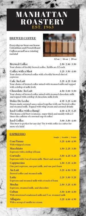 Coffee Half Page Menu