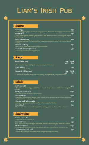 Simple Irish Menu