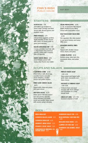 Emerald Irish Menu