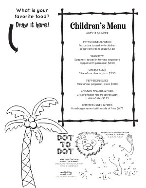 Pasta Kids Menu