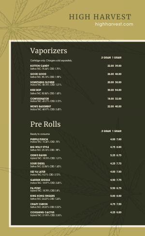 Olive Green Dispensary Menu