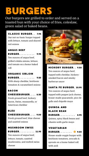 Simple Black Burger Tall Digital Menu Board