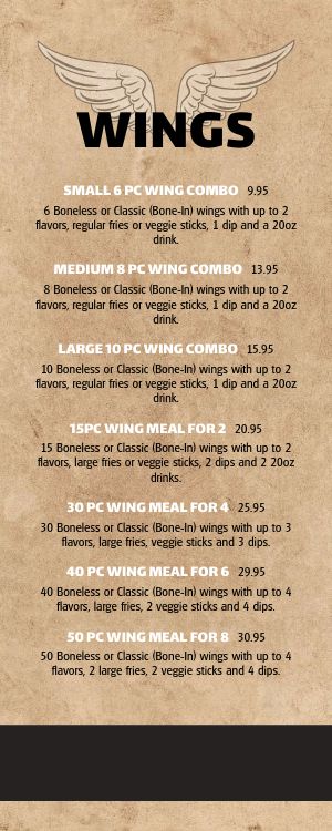 Wings Half Page Menu