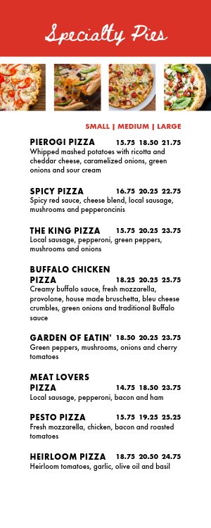 Specialty Pizzeria Half Page Menu