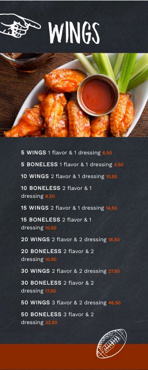 Wings Sports Bar Half Page Menu