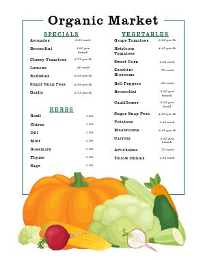 Autumn Farmers Market Menu Poster