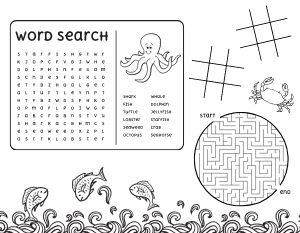 Ocean Word Search Kids Menu