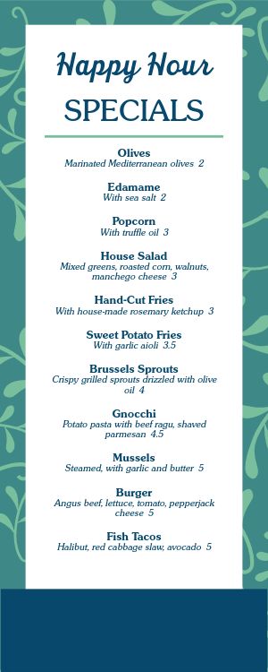 April Spring Specials Half Page Menu