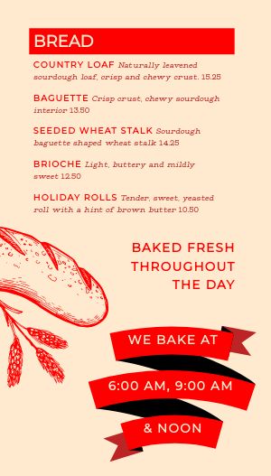 Rustic Red Bakery Tall Digital Menu Board