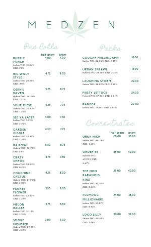 Customizable Dispensary Menu